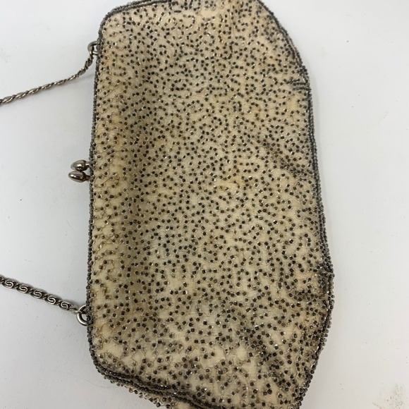 Walborg antique beaded Art Deco handbag purse ivory silver chain made in Japan - Picture 5 of 12
